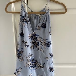 Joie Satin Tank Top- flower light blue print